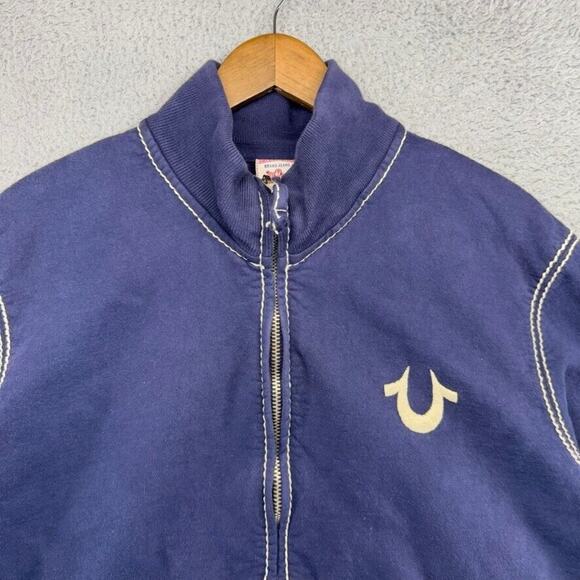True Religion Track Jacket Men's 2XL Blue Sweatshirt Zip Up White Stitching Logo - Picture 2 of 10